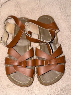 Kids Tan Strappy Sandals with Ankle Buckle